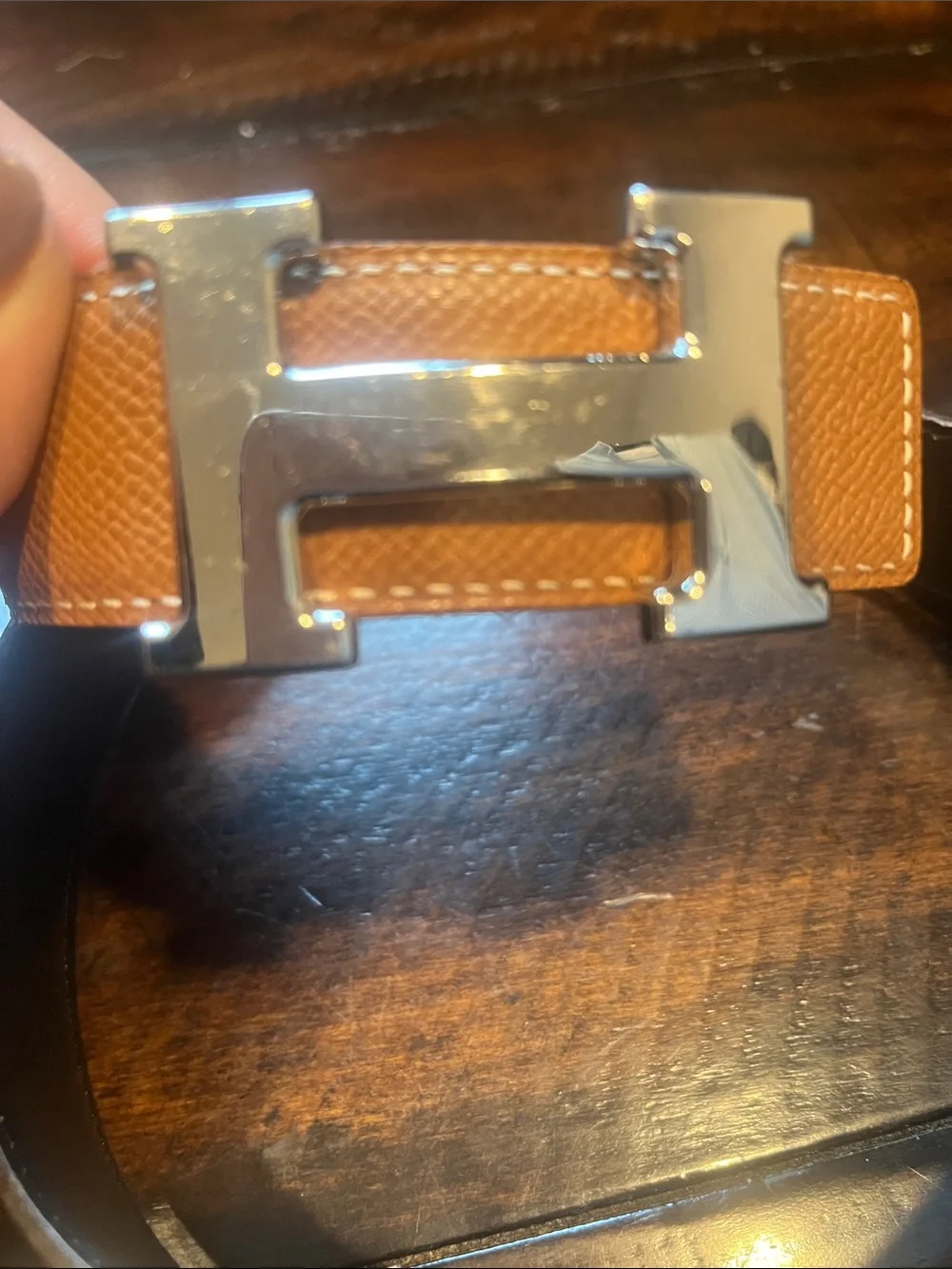 Hermes Leather Belt with Silver H Buckle - Tan